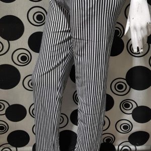 Women Black & White Thin Vertical Strip Trousers Pakistan