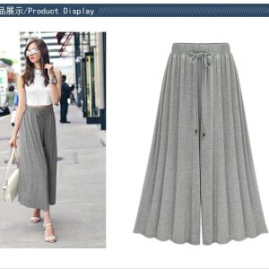 Grey Wide Leg Pants Woman Casual High Loose Pleated Palazzo Pakistan