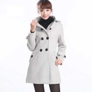 Women's Hooded Double Breasted Trench Wool Coat Long Winter Jackets Pakistan